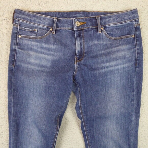 Uniqlo Jeans Womens Size 28 Blue Medium Washed Skinny Straight Mid Rise Raw Hem - Picture 2 of 14